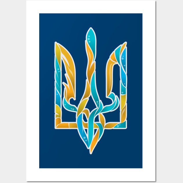 Blue and yellow Ukrainian Trident Wall Art by goldengallery